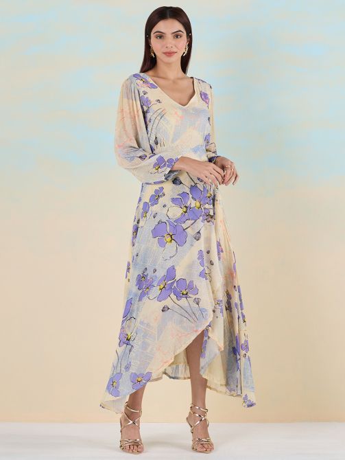 Liva Chiffon Digital Print Dress With Bishop Sleeves