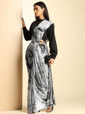Monochrome mosaic Saree