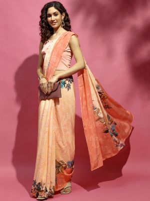 Floret Sprinkles orange liva crepe printed Saree