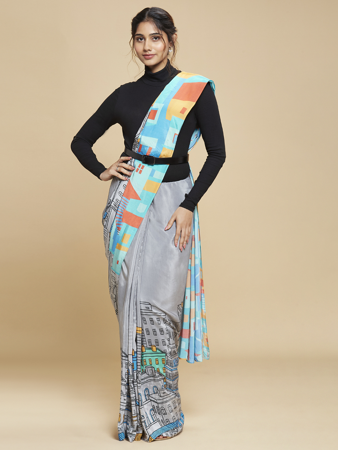 High neck sweater with 2024 saree